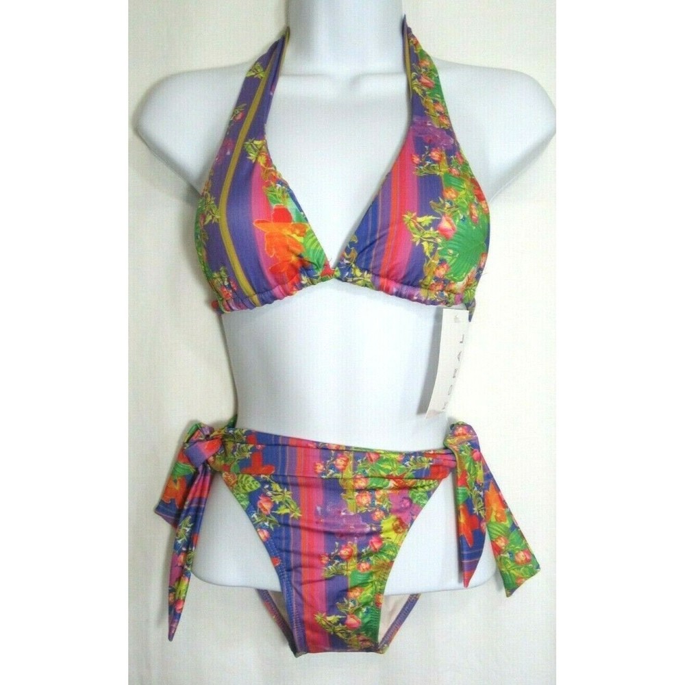 Koral Multicolored Floral Tie Sides Bikini 2 Piece Swim Suit Size Small NWT